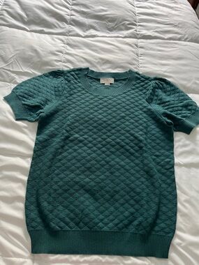 LOFT Teal Textured Short Sleeve Sweater